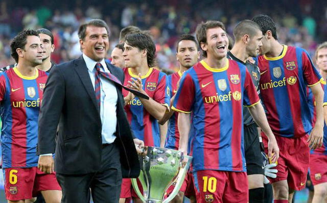 Joan Laporta y Lionel Messi en su primera etapa como presidente. Foto: EFE