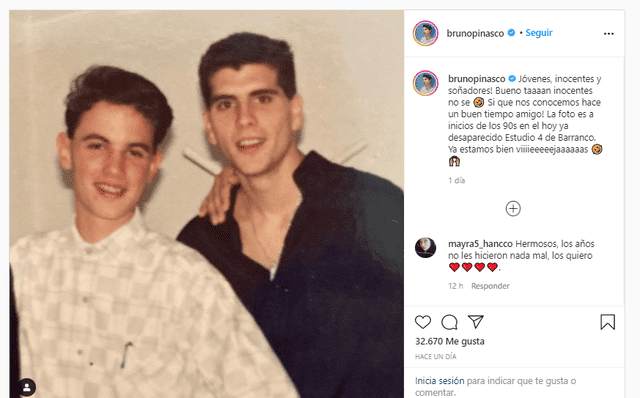 Bruno Pinasco comparte imagen inédita de los 90 junto al actor peruano. Foto: Instagram.