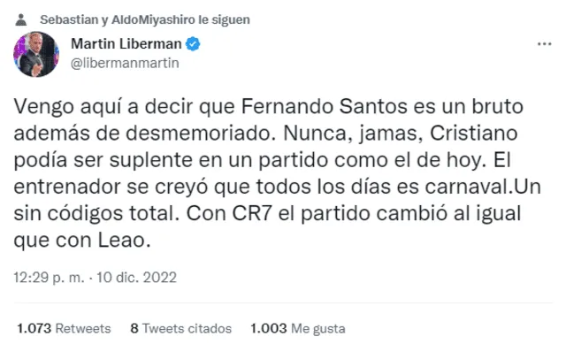 Martín Liberman fuerte contra Santos