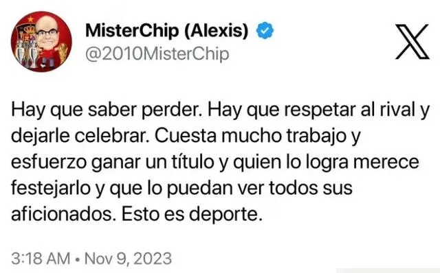 Mister Chip tras la derrota de Alianza Lima.   
