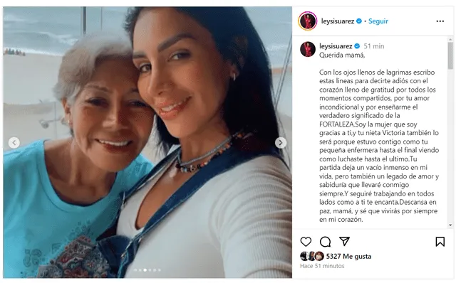 Leysi Suárez envía mensaje tras el fallecimiento de su madre. Foto: captura de Instagram 