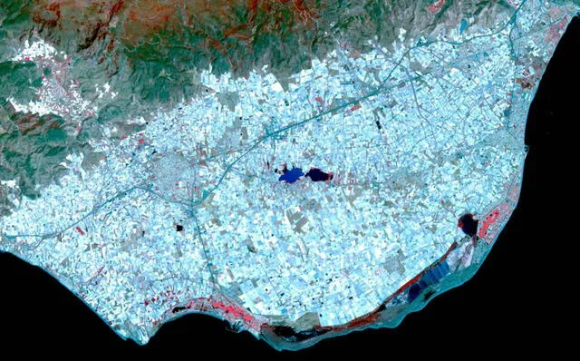  Vista del mar de plástico de los invernaderos de Almería desde el espacio. Foto: NASA    