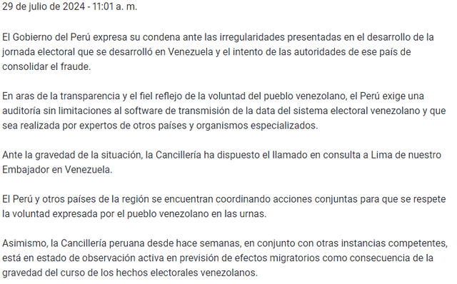  Comunicado Oficial 020 - 2024 - Ministerio de Relaciones Exteriores.   