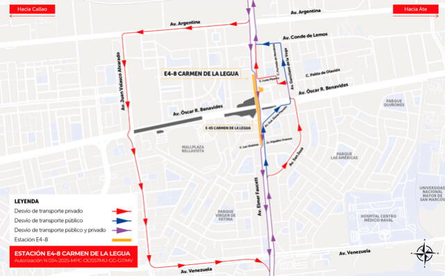 Desvíos viales por las obras de la Línea 4 en la Av. Faucett. Foto: Línea 2 del Metro de Lima y Callao   