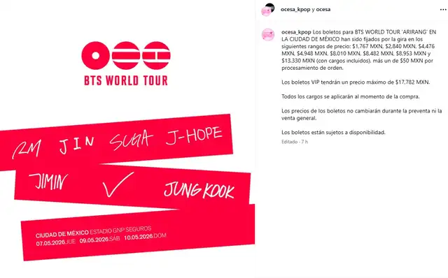 Precios de BTS en México 2026. Foto: composición LR/HYBE Labels   