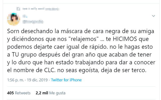 Miembros de ‘Cheshire’, el fandom oficial de CLC, le reclamaron a Sorn por no disculparse ante acusaciones de racismo. Captura de Twitter.