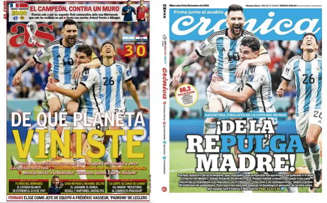 Los diarios As de España y Crónica de Argentina destacaron el papel de la "Pulga" en el Mundial. Foto: composición LR