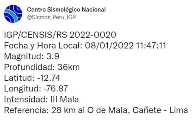 Datos del sismo en Lima. Foto: captura IGP