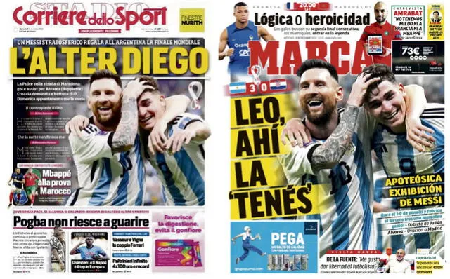 Portadas de la prensa italiana y española sobre la victoria argentina sobre Croacia. Foto: composición LR
