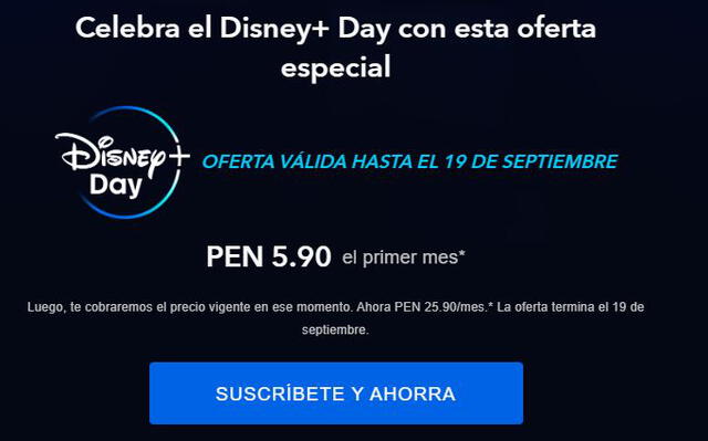 Plan y promoción de Disney Plus en Perú.
