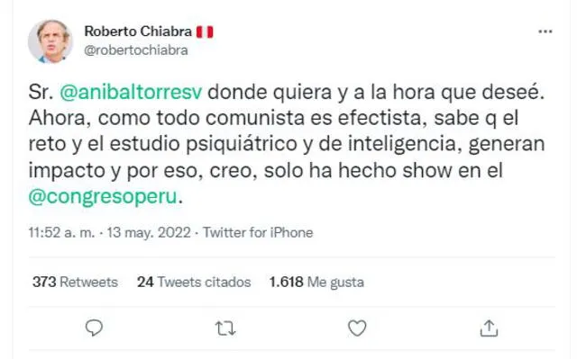 Roberto Chiabra Publicación. Foto: Roberto Chiabra / Twitter.