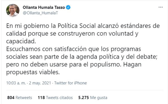 Ollanta Humala se pronuncia tras el debate.