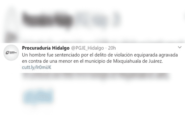 Mensaje en redes sociales de la Procuraduría de Hidalgo.