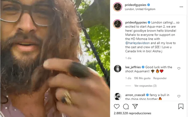 Jason Momoa anunció el rodaje de Aquaman 2. Foto: IG prideofgypsies