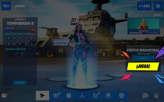 En la esquina derecha, selecciona el modo  Fiesta magistral y luego pulsa jugar. Foto: Fortnite