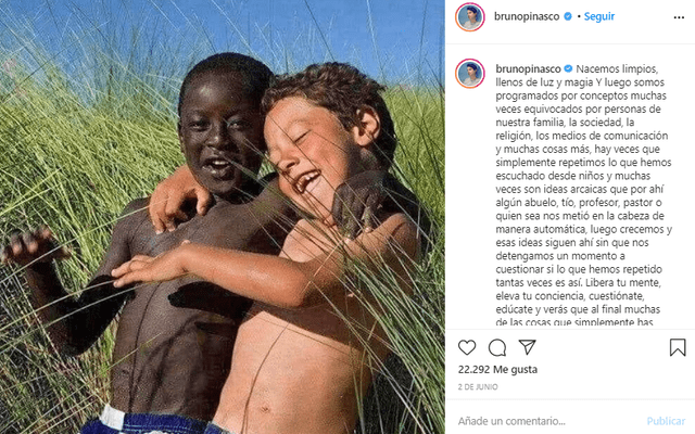 Bruno Pinasco habla sobre la homofobia y racismo. Foto: Instagram.