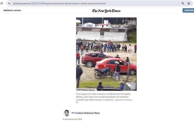  El enfrentamiento del video ocurrió en México. Foto: captura en The New York Times.<br>   