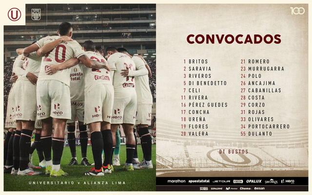 Lista de convocados de Universitario de Deportes para el clásico. Foto: Universitario   