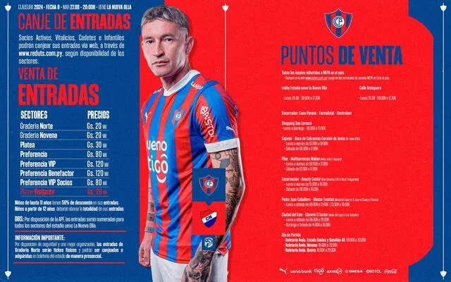 Entradas para el partido ante Nacional. Foto: Cerro Porteño 