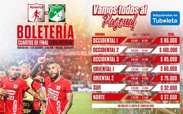 Precio de las entradas para el partido ante Deportivo Cali. Foto: América de Cali   