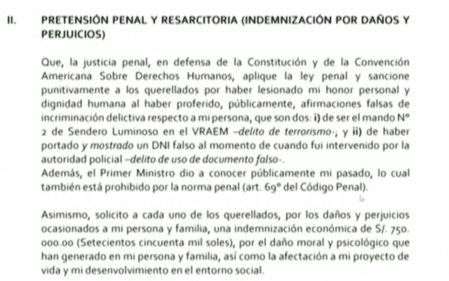 Complaint filed by Iván Quispe Palomino against Prime Minister Gustavo Adrianzén and Minister of the Interior Juan José Santiváñez. 