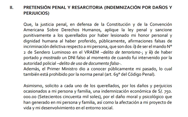 Querella interpuesta por Iván Quispe Palomino contra el primer ministro Gustavo Adrianzén y el ministro del Interior Juan José Santiváñez.   