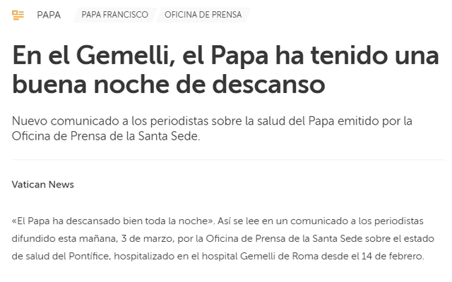 <em> Inicio de la nota de prensa del Vaticano. Foto: captura de pantalla.</em>   