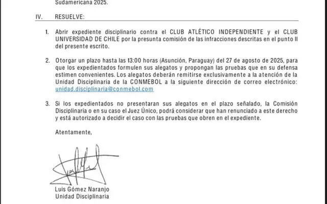 Expediente de la Conmebol. Foto: Conmebol.   