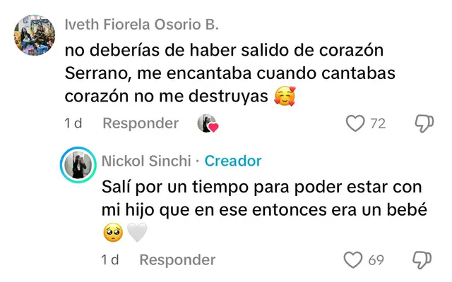 Usuarios le piden a Nickol Sinchi que regrese a Corazón Serrano. Foto: captura/Tiktok   