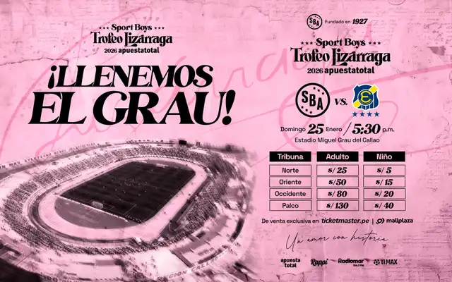 Entradas para el Trofeo Lizárraga 2026. Foto: Sport Boys   