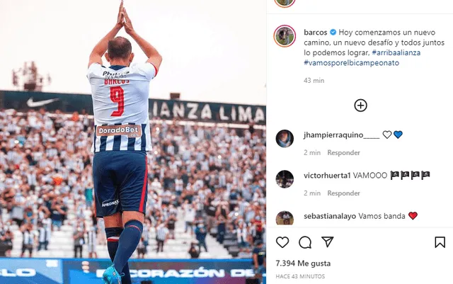 Barcos es muy querido por la hinchada de Alianza Lima. Foto: Hernán Barcos Instagram