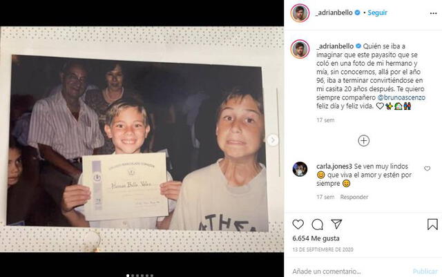 Adrián Bello dedica tierno mensaje a Bruno Ascenzo.