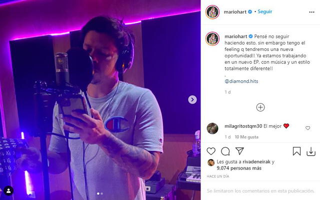 Mario Hart alista nuevo EP. Foto: captura/Instagram