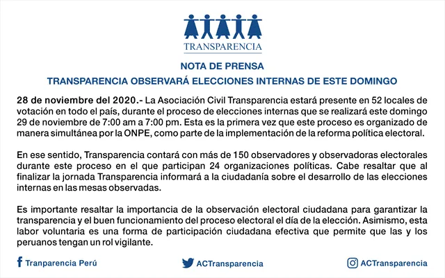 Comunicado asociación civil Transparencia