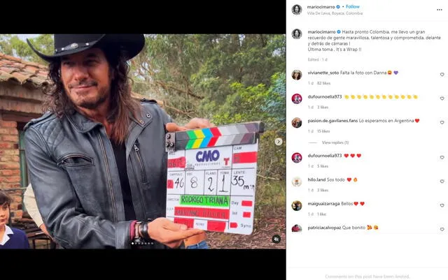 Mario Cimarro se despide de Colombia tras finalizar sus escenas para la telenovela. Foto: captura de Instagram/@mariocimarro