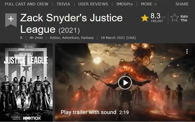 Liga de la justicia sigue sumando puntos en portal especializado. Foto: IMDb