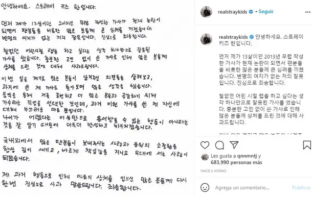 Han Jisung pide disculpas. Foto: Stray Kids/Instagram