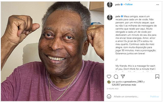 Publicación de Pelé en Instagram.