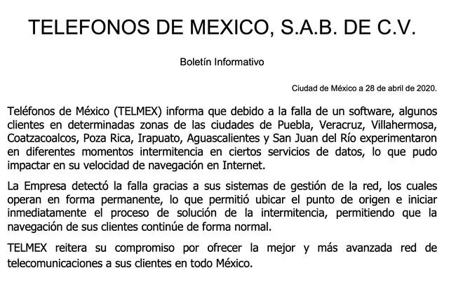 Boletín informativo Telmex
