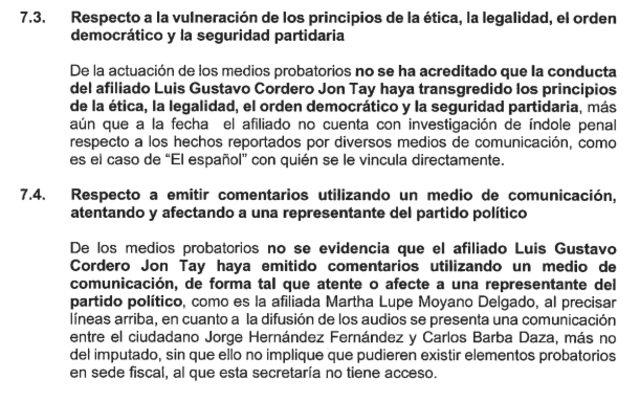  Argumentos de la decisión de la Secretaría Nacional de Ética y Disciplina de FP. Foto: La República/documento 