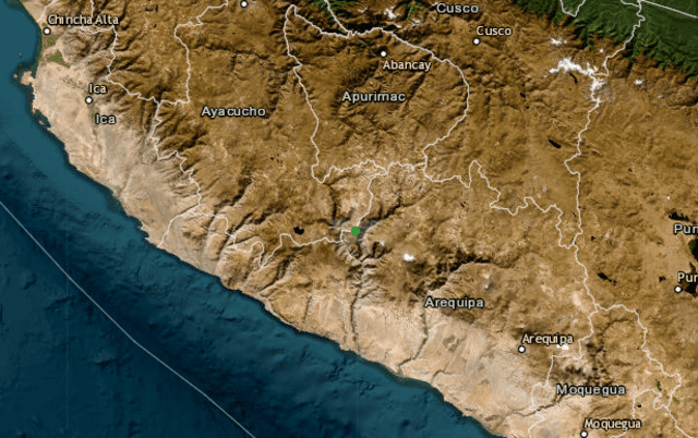  En el punto verde fue el epicentro del sismo. Foto: IGP   