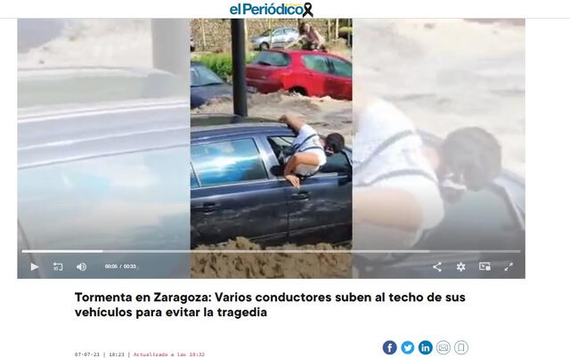  Video de inundación fue publicado el 7 de julio de 2023, pero, según la nota, ocurrió un día antes. Foto: captura en X / El Periódico.<br><br>    