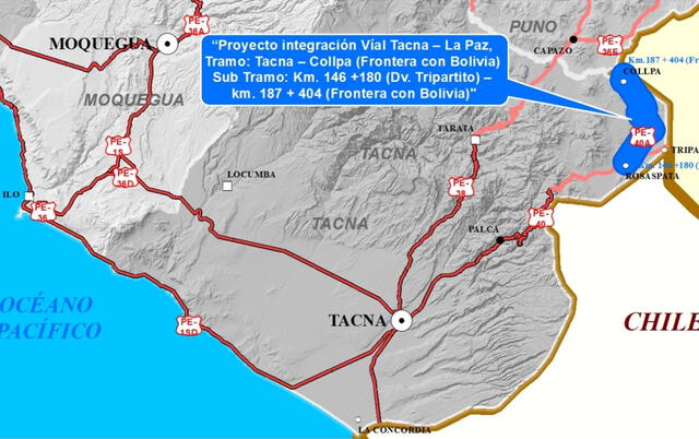  La ruta Integración Vial Tacna-La Paz conectará Perú y Bolivia. Foto: MTC    