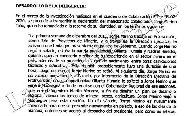 Declaración de Jorge Merino ante la Fiscalía.