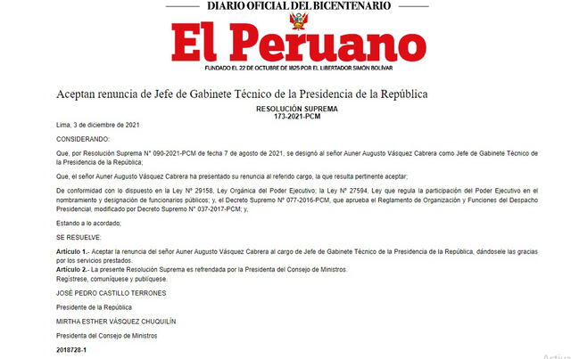 Resolución del diario El Peruano
