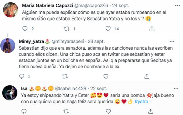 Usuarios de Twitter sospechan de una posible relación sentimental entre Sebastian Yatra y Ester Expósito. Foto: captura de Twitter.