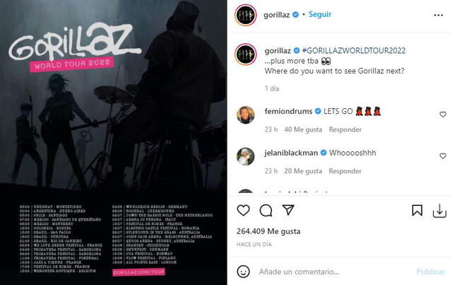 Gorillaz entristece a fans al no incluir a Perú en su gira sudamericana. Foto: captura/Instagram