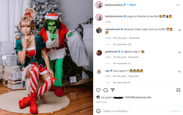 Luisito Comunica y Ary Tenorio se disfrazaron de personajes de El Grinch. Foto: Luisito Comunica/Instagram