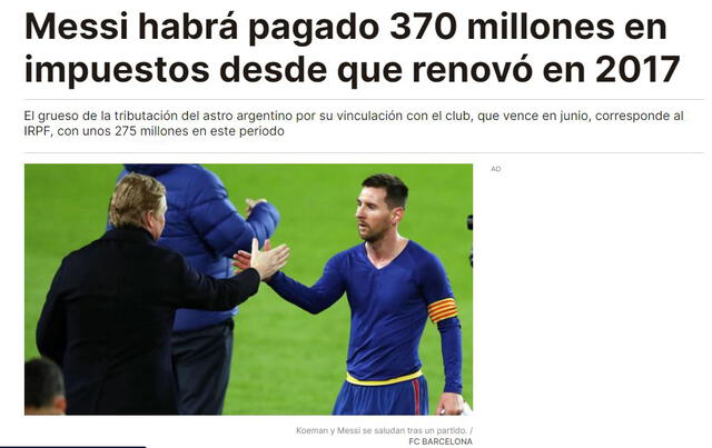 El exorbitante pago de Messi. Foto: captura/El Periódico