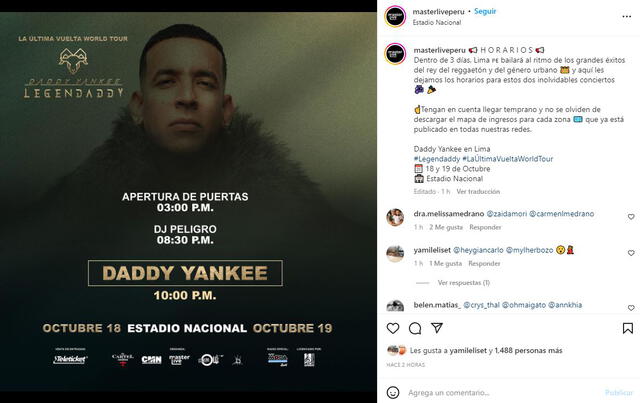 Daddy Yankee se presentará en Lima el marte 18 y miércoles 19 de octubre.